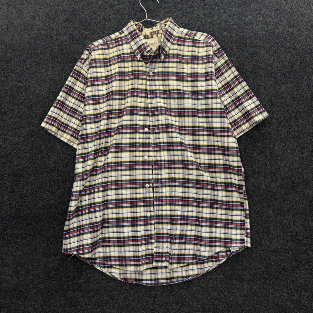 Vintage 90s Arrow River Brand Plaid Button Down Shirt Mens L Short Sleeve Cotton